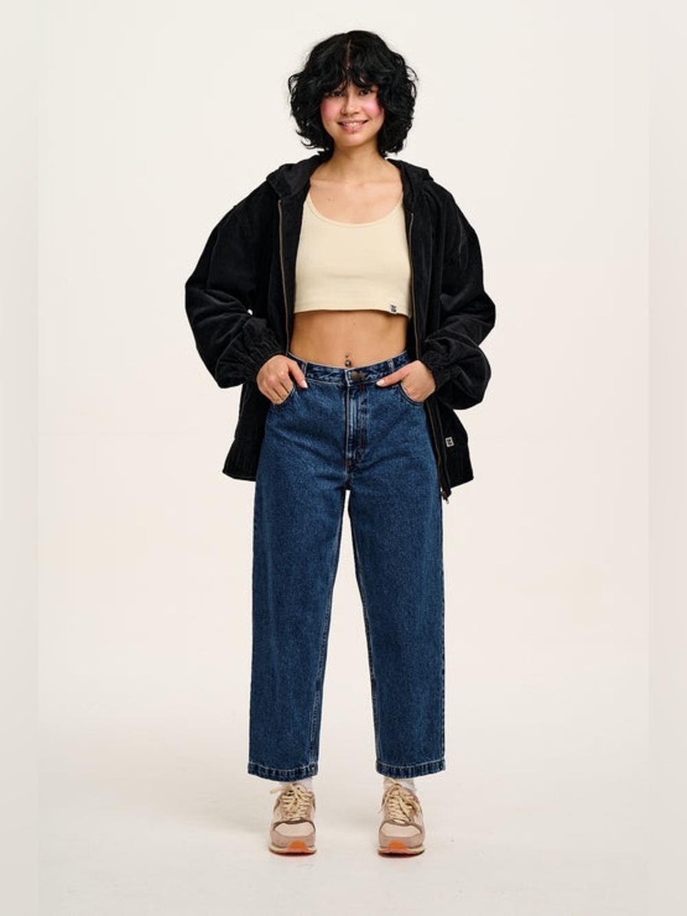 Lucy & Yak Drew Mom Cropped Straight Leg Denim Jeans in Mid Wash Blue Sz 30x26
